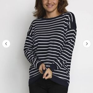 Nwt Kaffe Navy Blue Stripe Knit Sweater M